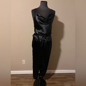 LNA Glossy Black Draped Jumpsuit